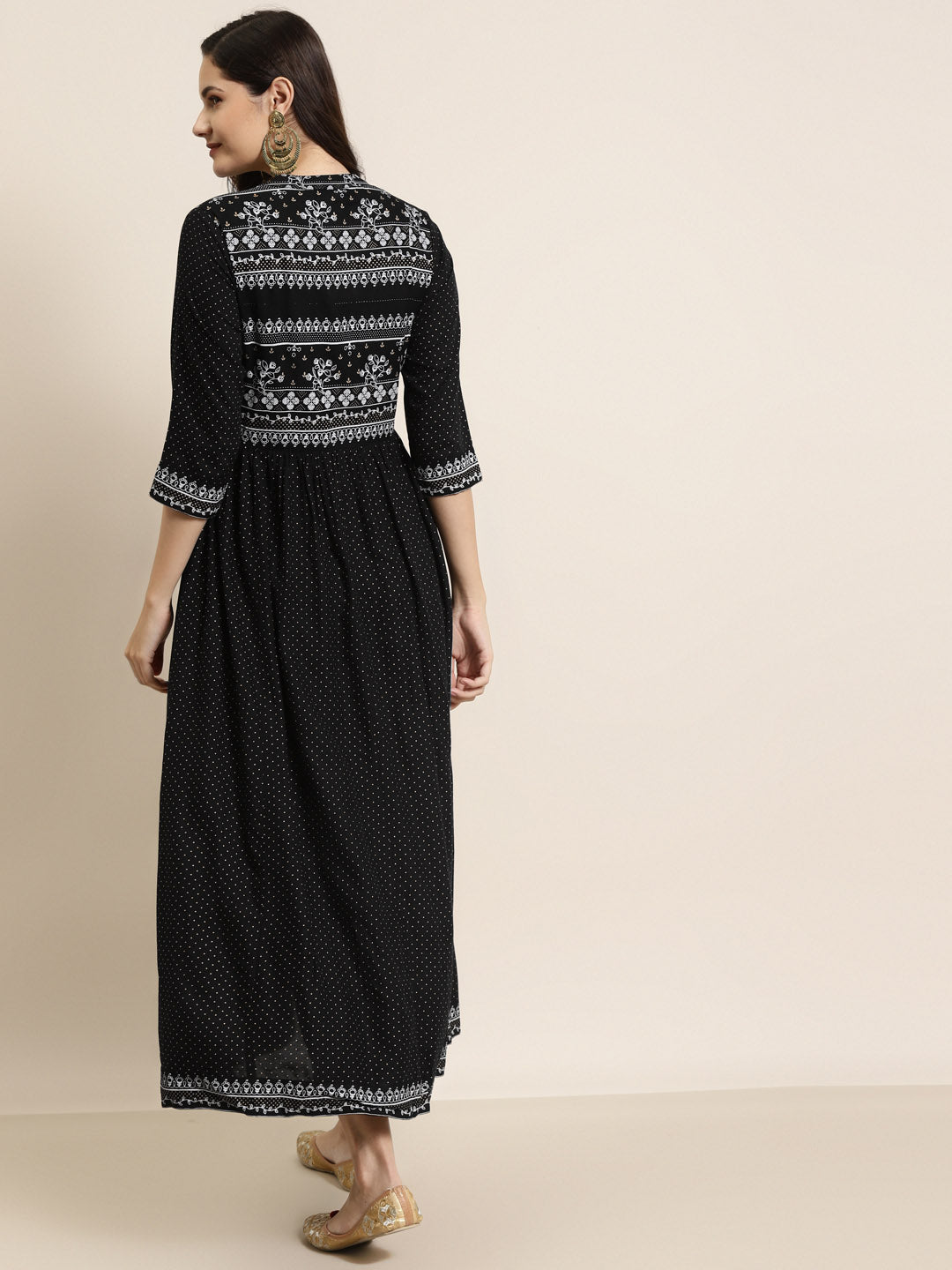 Juniper Women Black Rayon Printed Jacket Style Kurta Sets | Swadesiicart