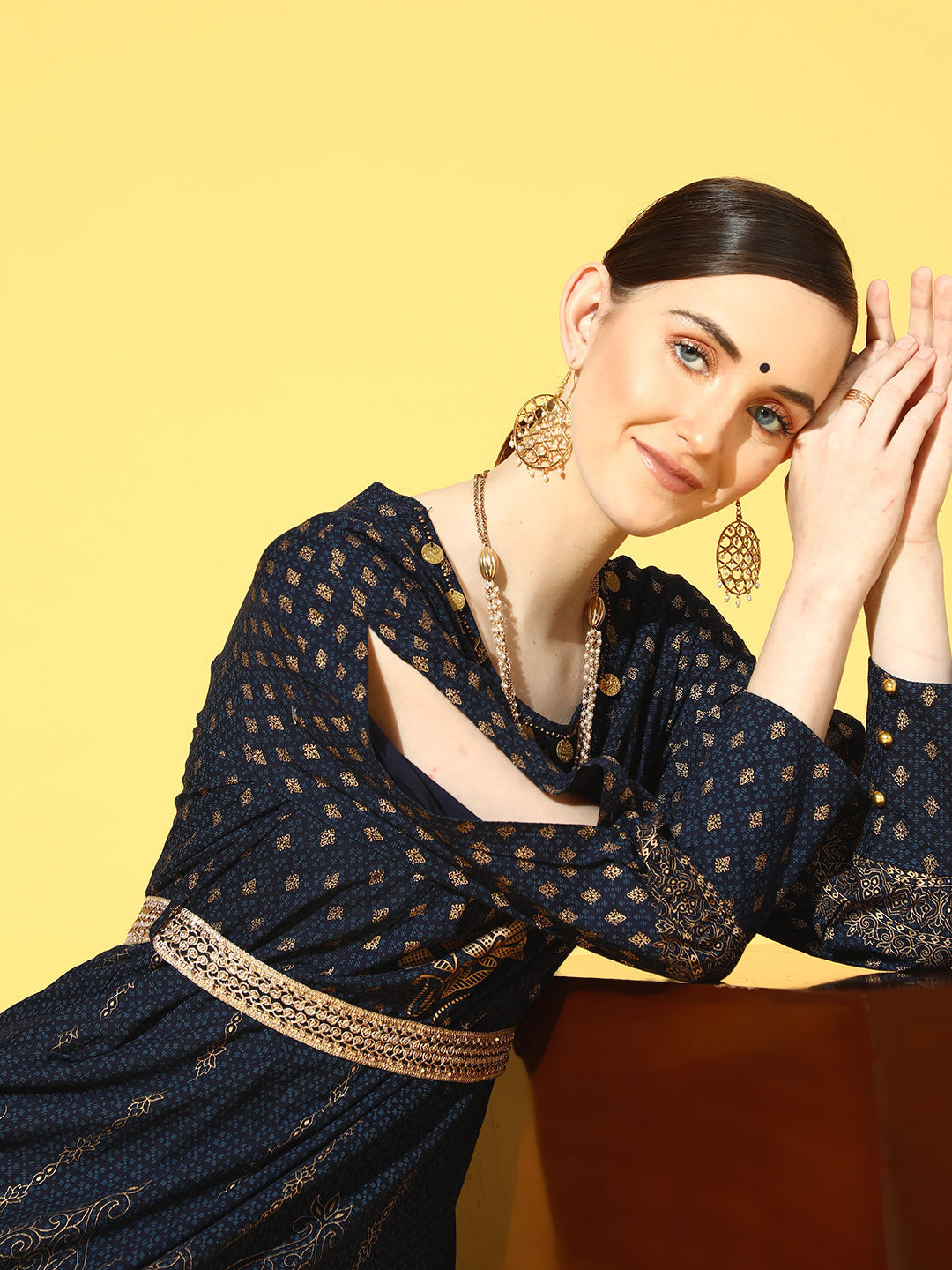 Juniper Women Navyblue Rayon Printed Flared Dress | Swadesiicart