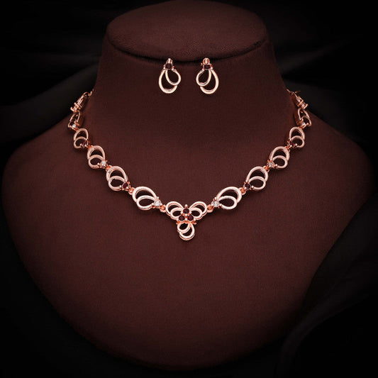 Tehzeeb Creationss Gold-Polished Choker Maroon Stone Necklace With Stud Earrings - Swadesiicart
