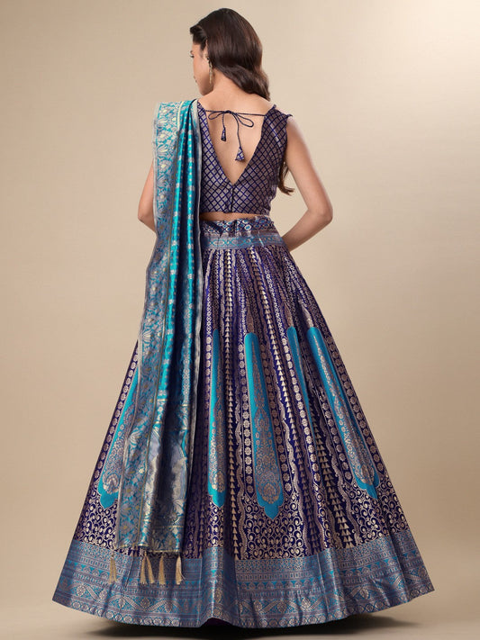 Lorenvalley Fashion Blue Ready to Wear Lehenga & Unstitched Blouse With Dupatta | Swadesiicart