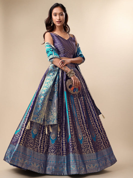 Lorenvalley Fashion Blue Ready to Wear Lehenga & Unstitched Blouse With Dupatta | Swadesiicart