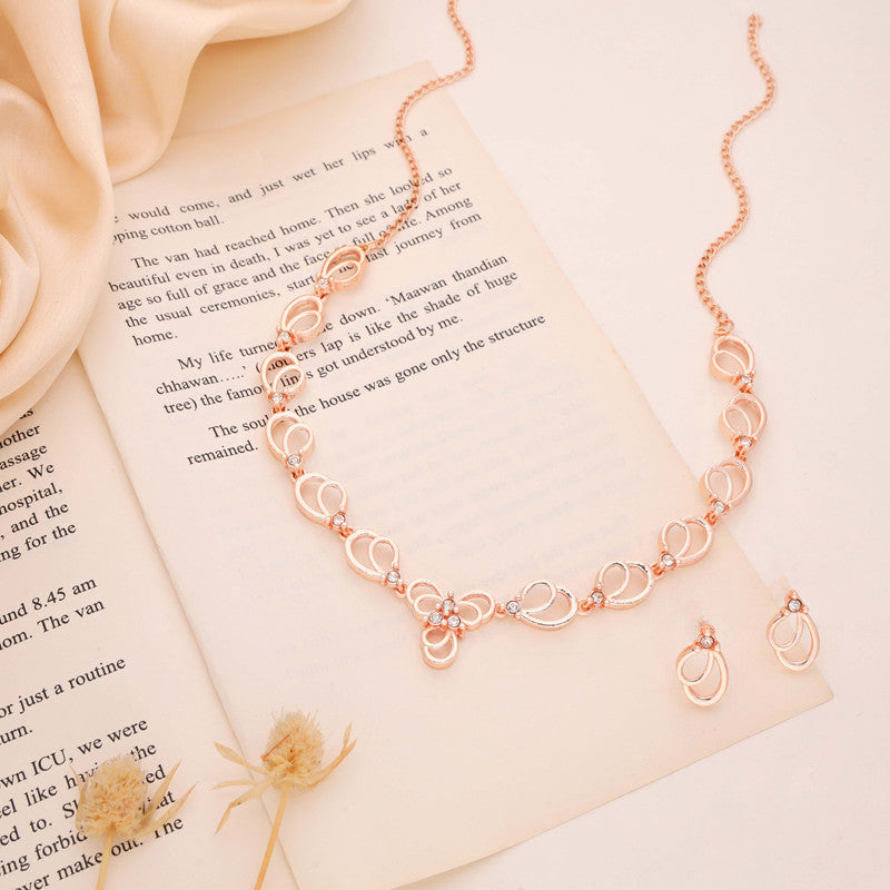 Tehzeeb Creationss Gold-Polished Choker White Stone Necklace With Stud Earrings - Swadesiicart