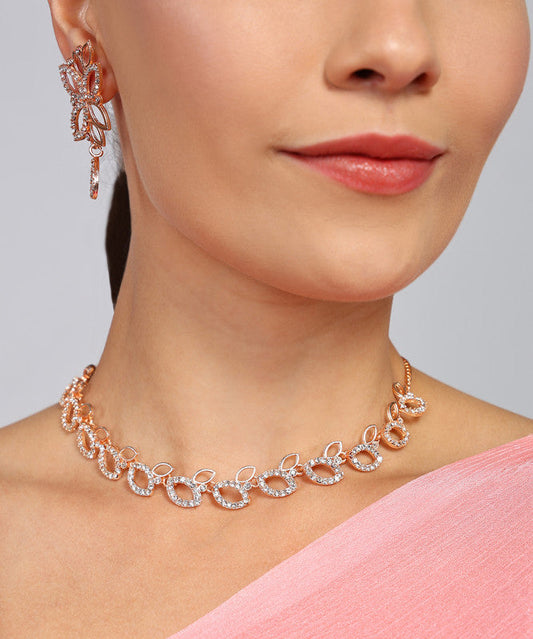 Tehzeeb Creationss Rose Gold-Polished Necklace With Stud - Swadesiicart