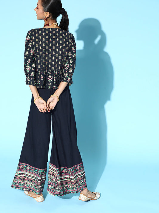 Juniper Womens Black Floral Printed Rayon Clothing Set | Swadesiicart