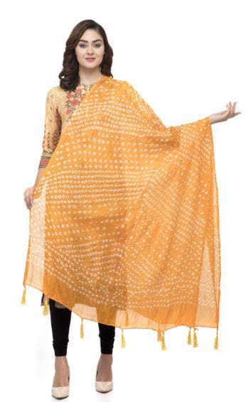A R Silk Women's Silk Jaipuri Print Yellow Fancy Dupatta | Swadesiicart