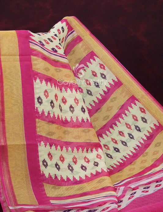 Combo of Off White and Pink Patan Patola Semi Chanderi Saree By Gayathri Reddy Designer Studio | Swadesiicart