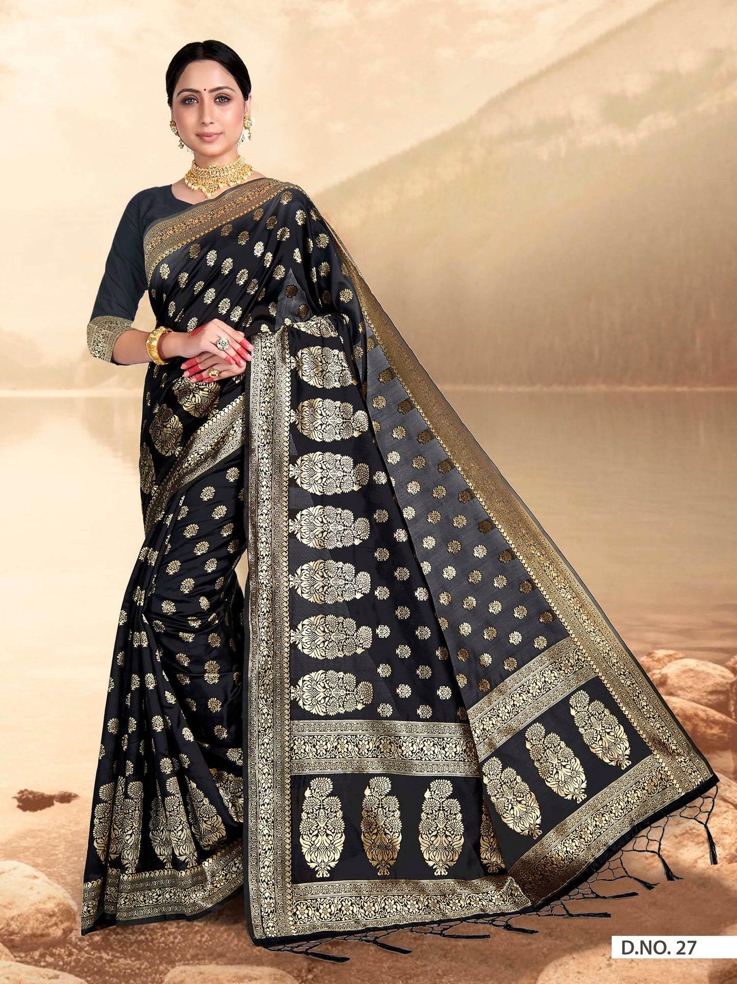 Vardha Black Woven Zari Florals Banarasi Saree | Swadesiicart
