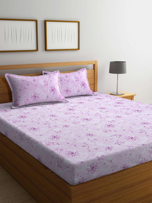 BOMBAY DYEING Pink Floral Cotton 120 TC King Bedsheet with 2 Pillow Covers - Swadesiicart