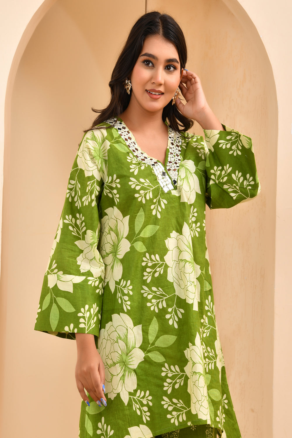 Vaasva Women Green Cotton Cord Set With Printed Pants - Swadesiicart
