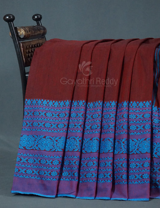 Maroon And Ink Blue Colour Pure Kadi Cotton Saree By Gayathri Reddy Designer Studio | Swadesiicart