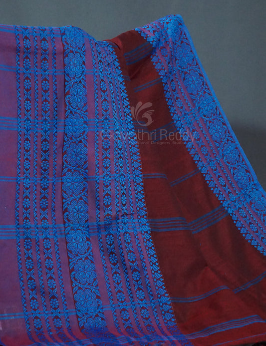 Maroon And Ink Blue Colour Pure Kadi Cotton Saree By Gayathri Reddy Designer Studio | Swadesiicart