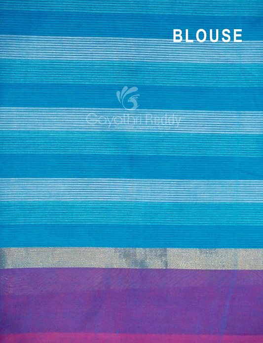 Sky Blue With Checks Pure Mangalgiri Cotton Saree By Gayathri Reddy Designer Studio | Swadesiicart