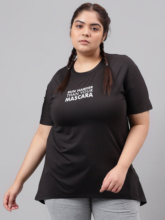 MKH Plus Size Typography Printed Drop Shoulder Sleeves Relaxed Fit Dri-FIT Sports T-Shirt - Swadesiicart