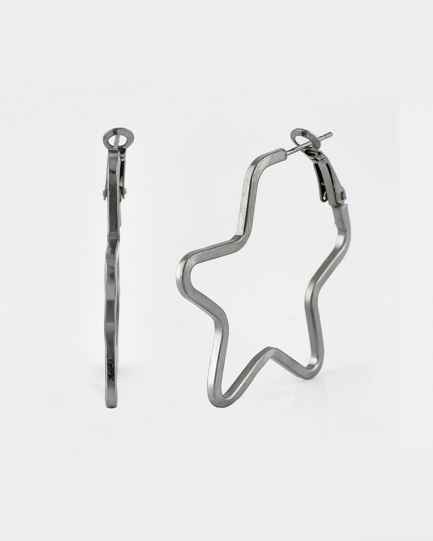 VOJ Women Rhodium Tonned Star Shape Stainless Steel Hoop Earrings - Swadesiicart