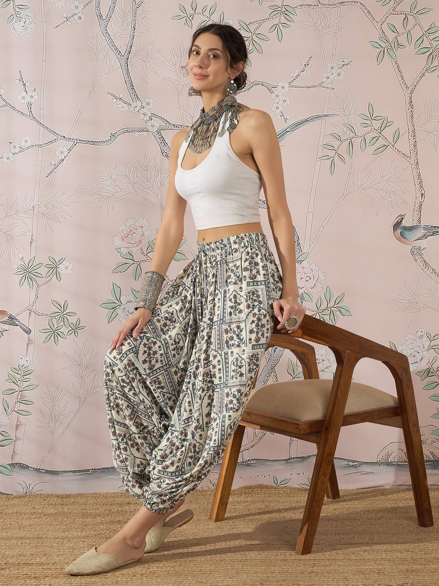 InWeave Cadet Blue Ethnic Window Harem Pant - Swadesiicart