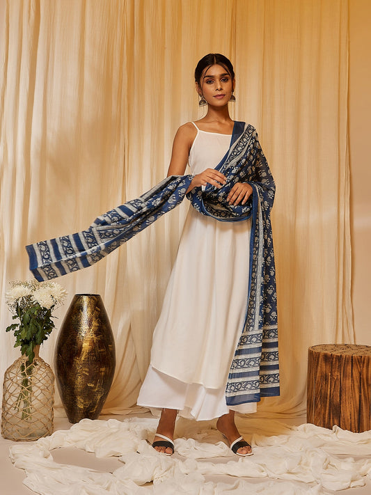 InWeave Women's White Strappy Kurta Palazzo Set - Swadesiicart