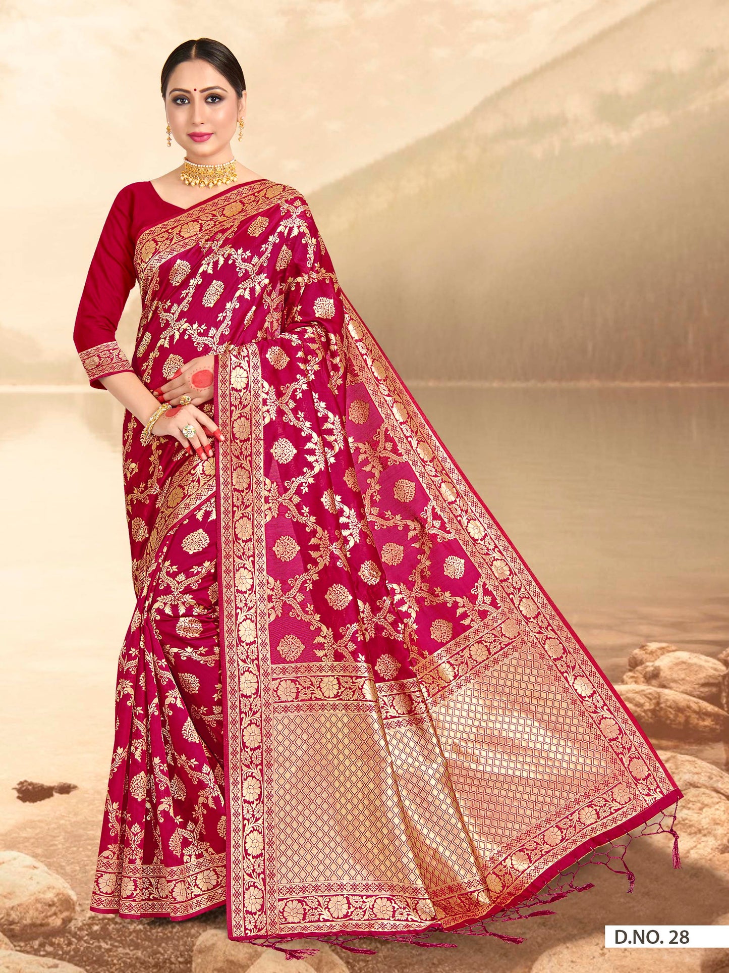 Vardha Ruby Pink Woven Banarasi Saree | Swadesiicart
