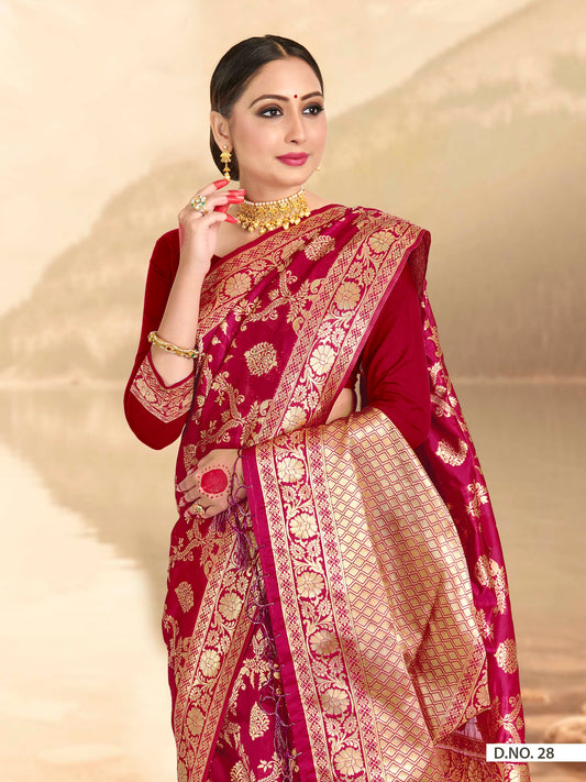 Vardha Ruby Pink Woven Banarasi Saree | Swadesiicart
