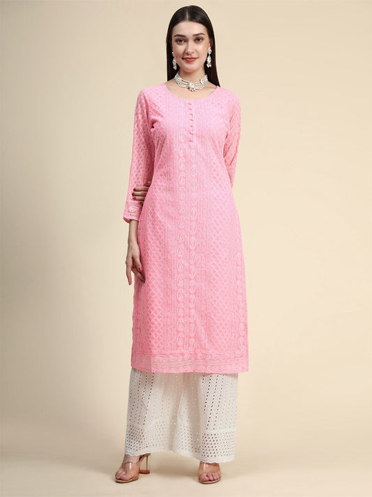 Kalini Paisley Embroidered Chikankari Straight Georgette Kurta | Swadesiicart