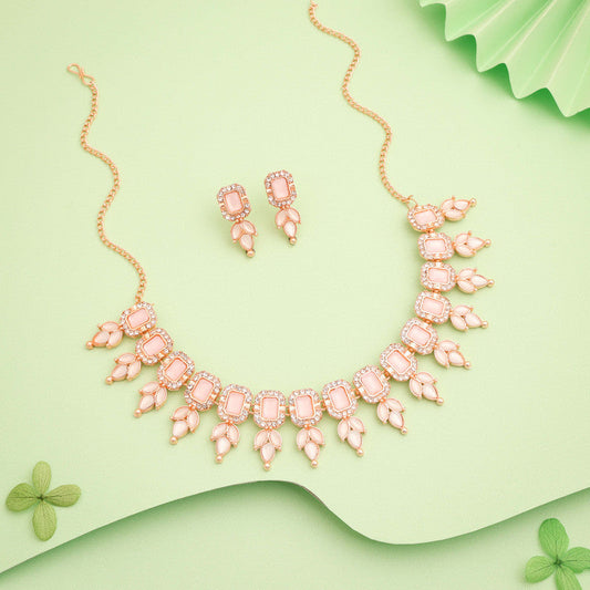 Tehzeeb Creationss Baby Pink Colour Choker With Stud - Swadesiicart