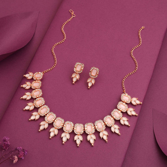 Tehzeeb Creationss Baby Pink Colour Choker With Stud - Swadesiicart
