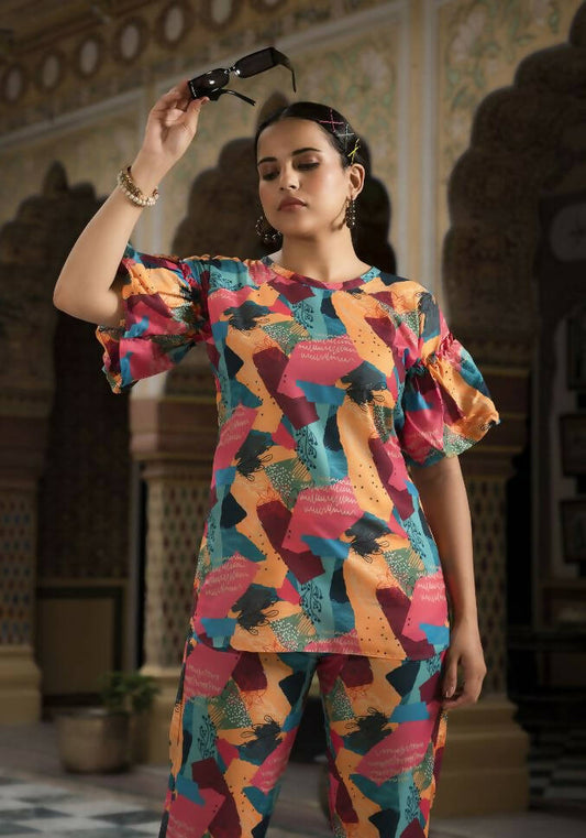 Women's Casual Fashionable Multi Muslin co-ord set - Rooh - Swadesiicart