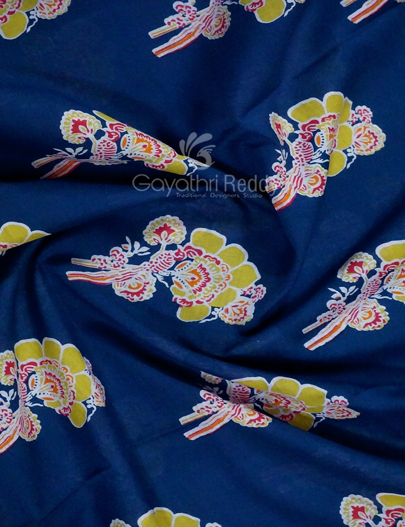 Block Print Indigo Blue Coloured Mulmul Cotton Saree By Gayathri Reddy Designer Studio | Swadesiicart