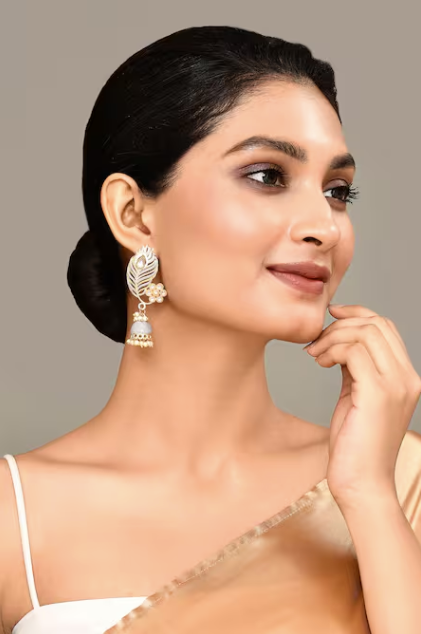 Peacock Feather Pattern Gray Jhumki Drop Earrings for Womens by House of Ree | Swadesiicart