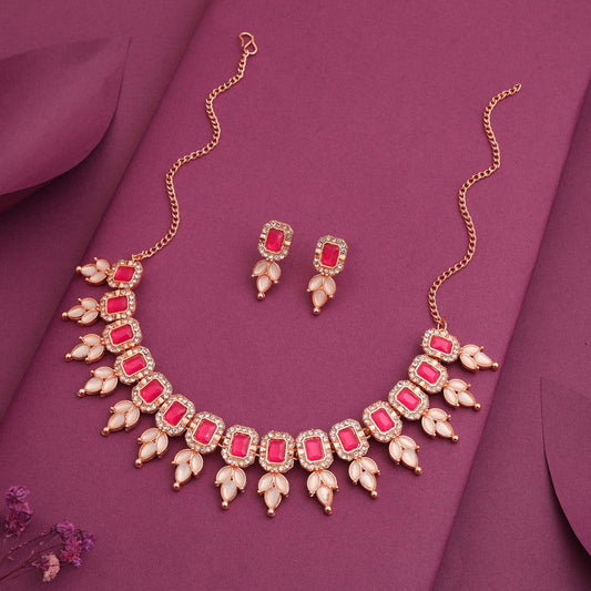 Tehzeeb Creationss Pink Colour Choker With Stud - Swadesiicart