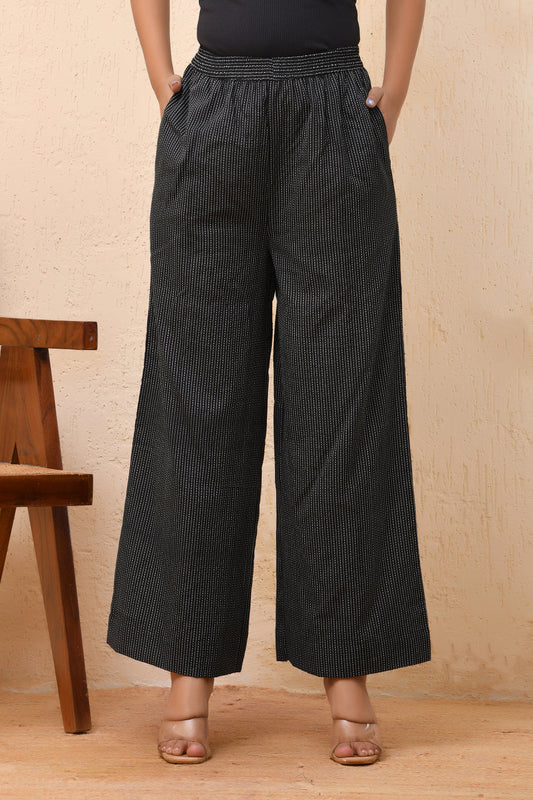 Vaasva Women Black Kantha Flared Pants | Swadesiicart