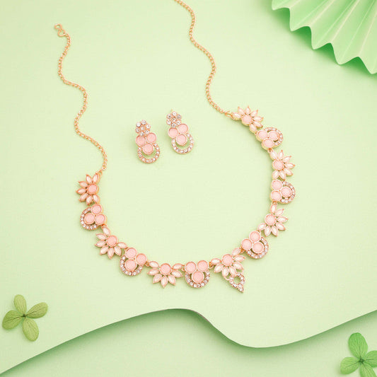 Tehzeeb Creations Gold Pleate Baby Pink Choker Necklace With Stud - Swadesiicart