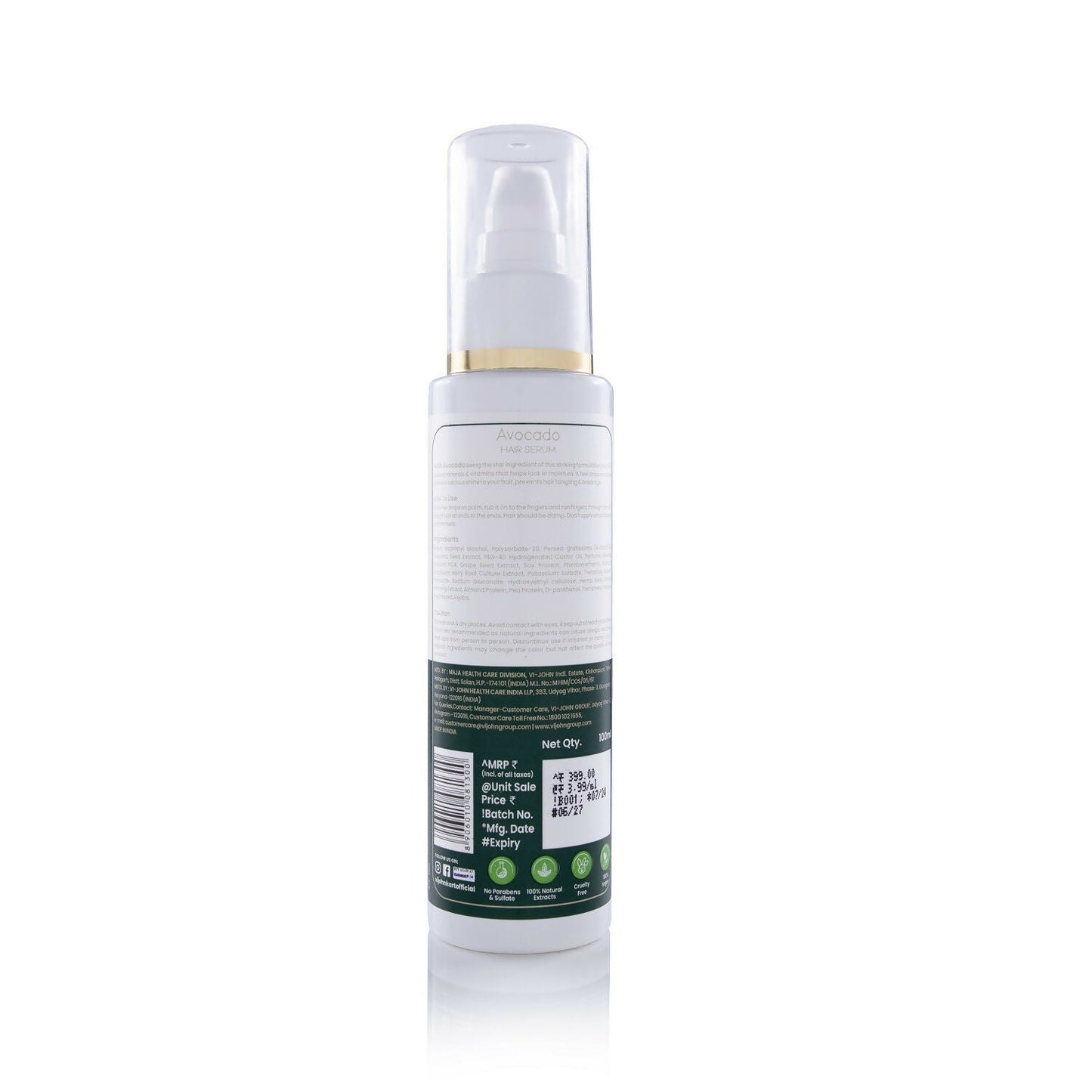 VI-JOHN Prakritik Avocado Hair serum Prevents dryness & Adds shine, 100% Natural Bio-Actives | Swadesiicart