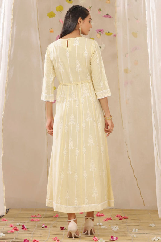 Juniper Womens Yellow Rayon Gliter Printed Anarkali Dress | Swadesiicart