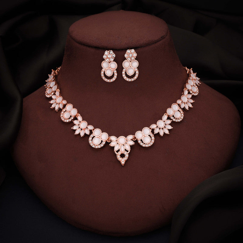 Tehzeeb Creations Gold Pleate White Choker Necklace With Stud - Swadesiicart