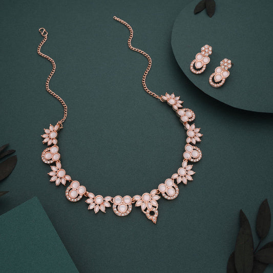 Tehzeeb Creations Gold Pleate White Choker Necklace With Stud - Swadesiicart