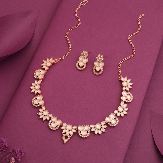 Tehzeeb Creations Gold Pleate White Choker Necklace With Stud - Swadesiicart