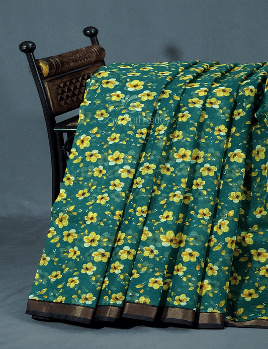Peacock Green Colour Block Print Pure Kota Cotton Saree By Gayathri Reddy Designer Studio | Swadesiicart
