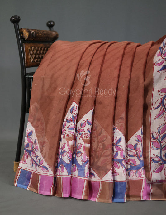 Chikoo With Off White Colour Leheriya Georgette Saree By Gayathri Reddy Designer Studio | Swadesiicart