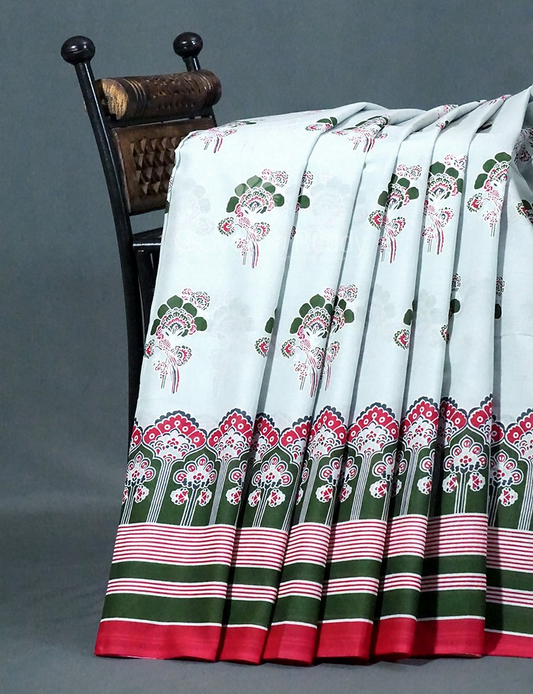 Block Print Light Pista Coloured Mulmul Cotton Saree By Gayathri Reddy Designer Studio | Swadesiicart