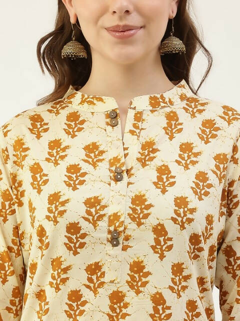 FIORRA Women's Yellow Cotton Straight Kurta Pant With Dupatta - Swadesiicart