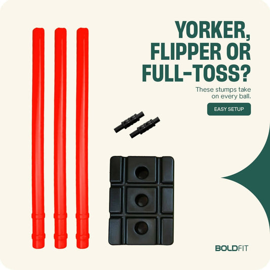 Boldfit Cricket Stumps with Stand & Bails - Red - Swadesiicart