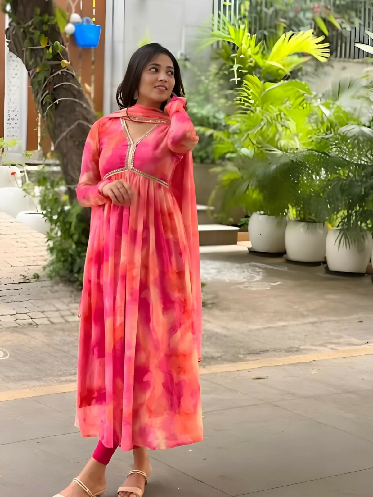 Indian Clothing Dishitha Creation Women Floral Printed Designer Gown - Pink