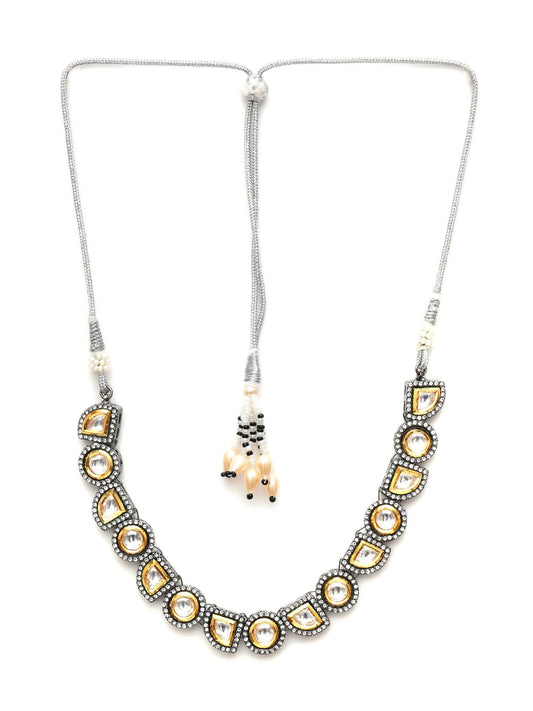 Dual Tone Kundan Neckpiece (silver) - Ruby Raang | Swadesiicart