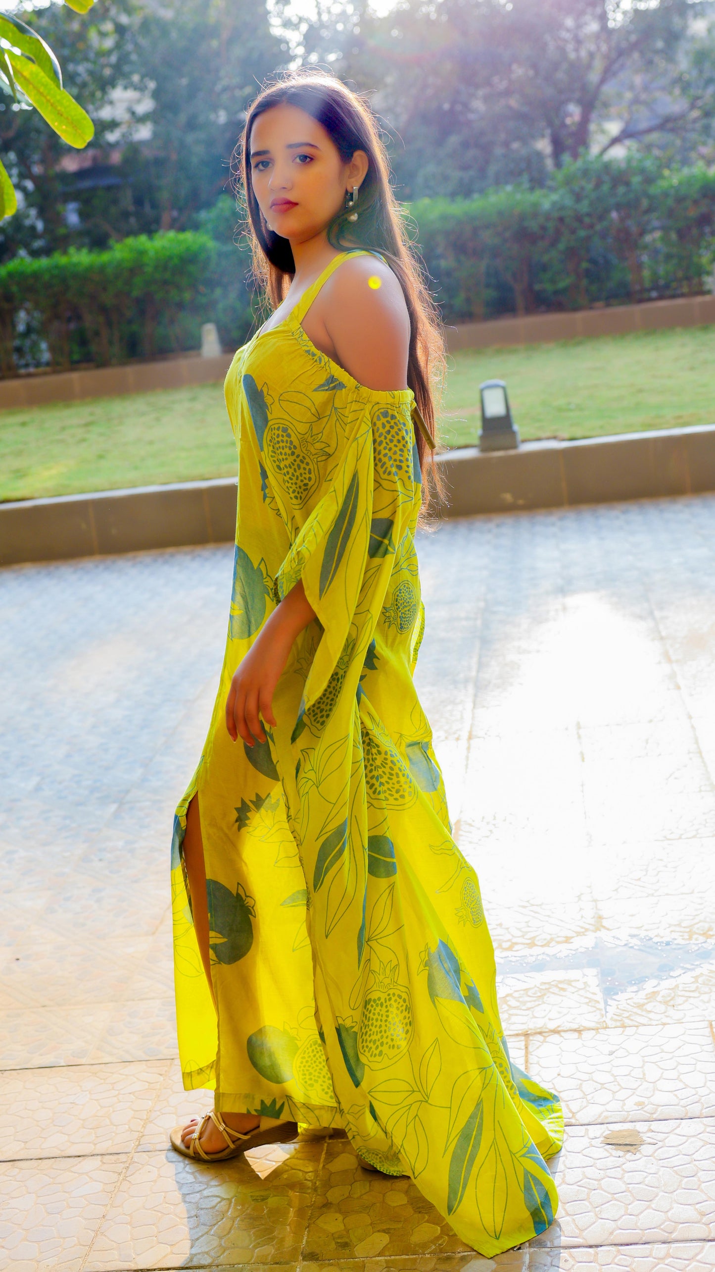 Noroke Pure Muslin Printed Off Shoulder Long Kaftan | Swadesiicart