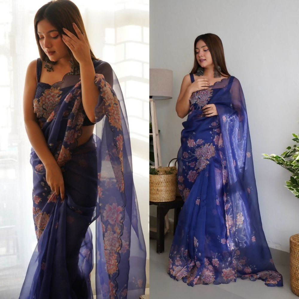 Vamsee Rency Royal Blue Organza Saree - Swadesiicart