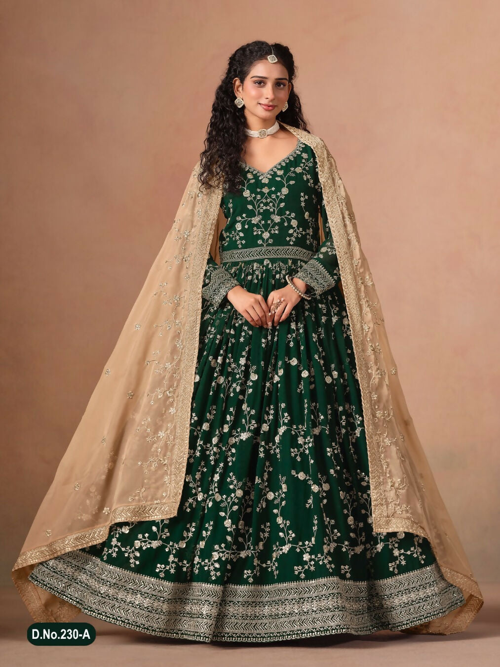 Anaita Dark Green Faux Georgette Jacquard Embroidered Work Anarkali Suit
