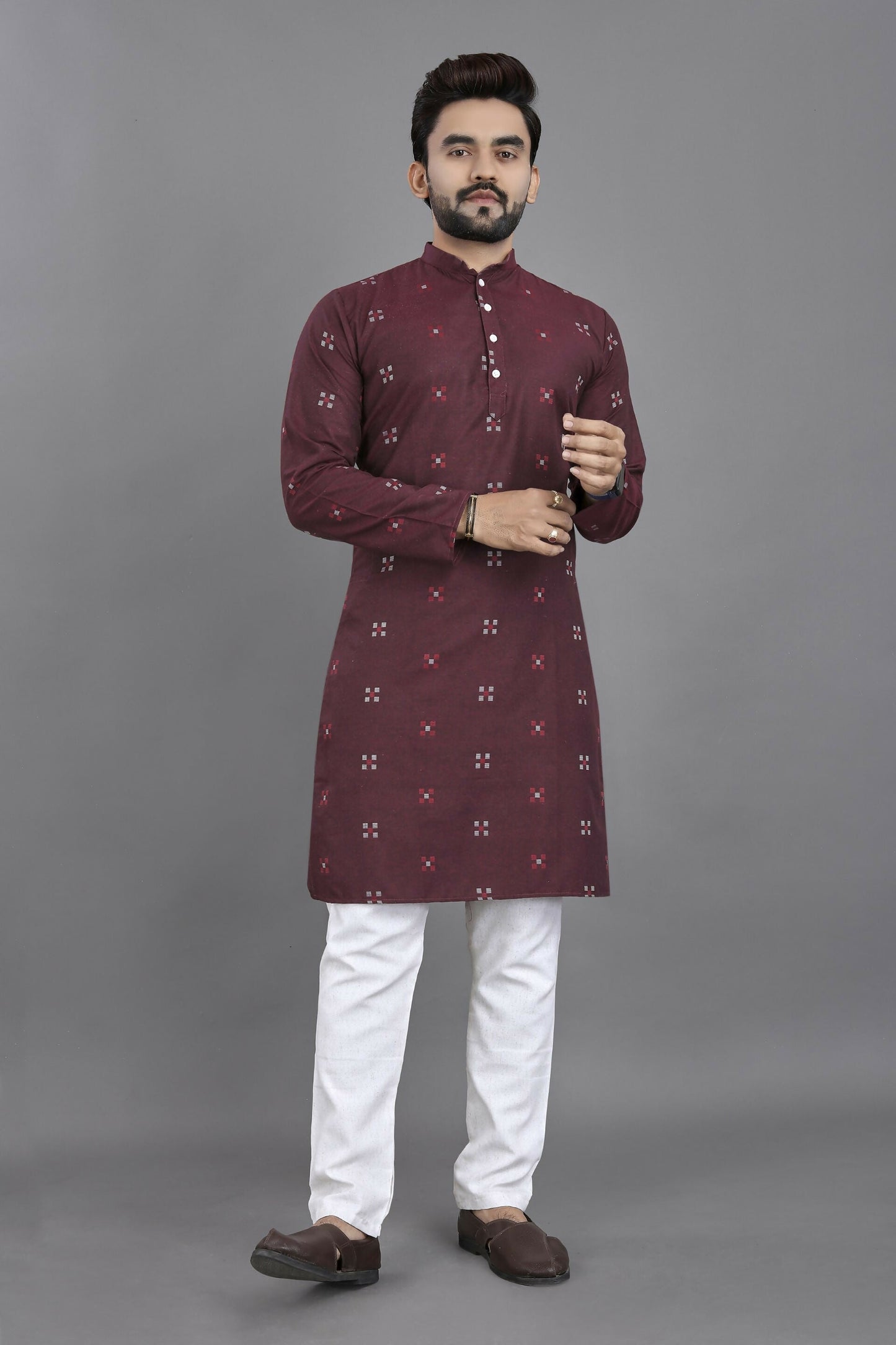 Anaita Purple Weaving Linen Cotton Straight Kurta