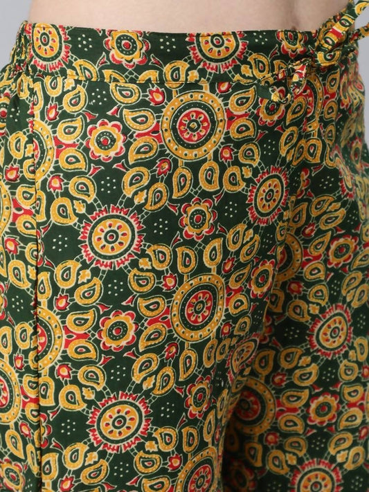 Anubhutee Teal Ethnic Motifs Printed Empire Thread Work Pure Cotton Kurta with Trousers & With Dupatta - Swadesiicart