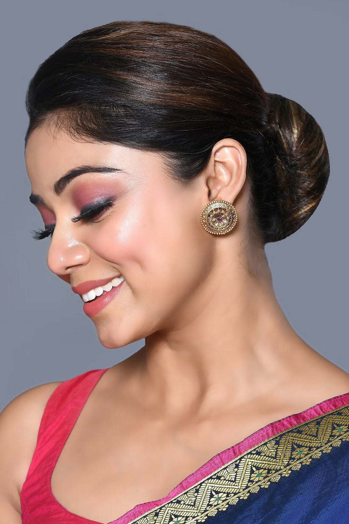 Joban Fashion Women Brass And Ruby Stone Golden Ruby Earrings
