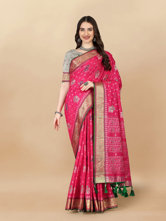 Lorenvalley Fashion Soft Silk Patola Weaving With Beautiful Rich Pallu With Blouse - Magenta - Swadesiicart
